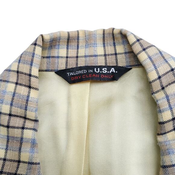 VTG Burton's Yellow Plaid Polyester 2 Button Blazer Jacket Sport Coat 40x30 38R? - Picture 6 of 15
